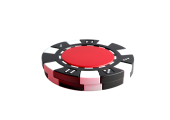 Red and black poker chip, casino gambling token. Isolated on a transparent background