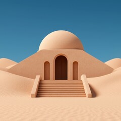 Mystical Desert Discovery - of Abandoned Palace Half Buried in Sand Dunes with Copy Space, Selective Focus in
