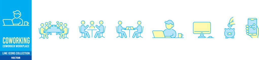 Co-working space icons set. 