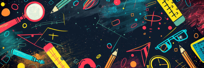 dynamic back to school background with a burst of colorful educational tools