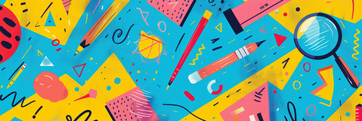 dynamic back to school background with a burst of colorful educational tools