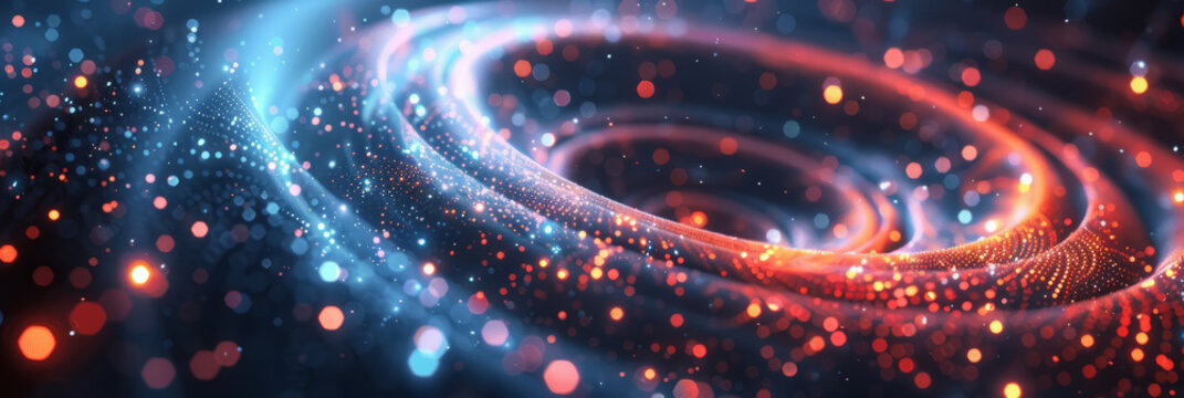 Conceptual cluster, a swirling vortex of data streams merging into a central core of interconnected nodes.