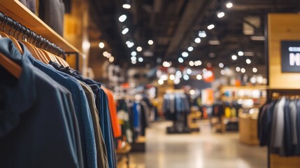 Clothing racks showcase a variety of vibrant apparel in a modern retail store, highlighting a well-lit shopping environment for customers