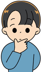 悩んでいるポーズの男の子