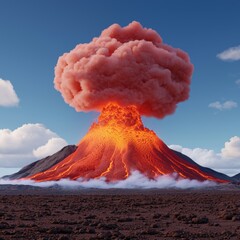 Fiery Evolution of the Prehistoric World - 3D Rendering of Volcanic Eruption Transforming Landscape with Copy Space for Text in Ultra HD