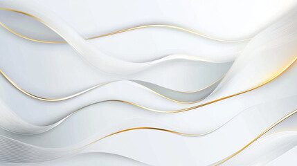 Obraz premium Clean and elegant white backdrop with intricate paper cut designs, highlighted by luxurious golden lines blue silk luxury wave background 