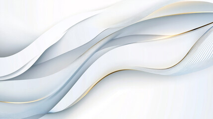 Obraz premium Clean and elegant white backdrop with intricate paper cut designs, highlighted by luxurious golden lines blue silk luxury wave background 
