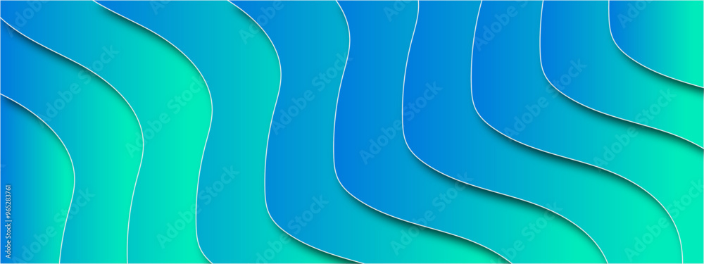 Poster Abstract Curved Wave Gradient Design - Vibrant Green and Yellow Layered 3D Vector Illustration with Smooth Flowing Lines, Perfect for Backgrounds, Web Design, and Graphic Projects