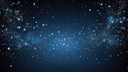 Fototapeta premium Bokeh style abstract backdrop with dark blurry blue theme in background and white particles in foreground 