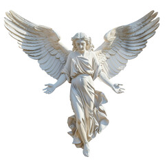 Life-sized angel sculpture with outstretched wings, showcasing intricate details against a transparent background