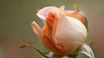 Close-up of a single rosebud with pastel petals