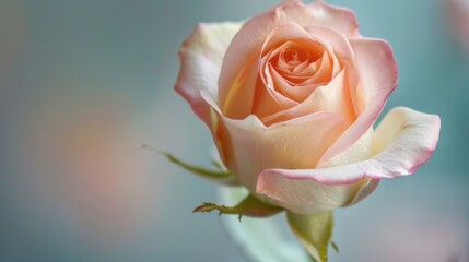 Close-up of a single rosebud with pastel petals
