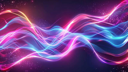 Fototapeta premium Colorful neon light effect wave dark background. 