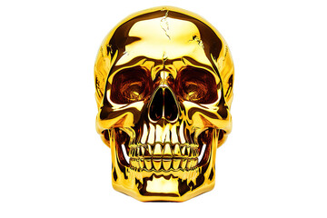 Obraz premium Golden human skull,3D illustration isolated on PNG Background.