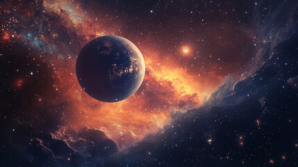 planet in Extrasolar Outer space digital background.