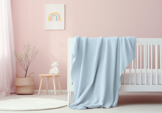 Interior Baby Room Photo Frame and Blanket Mockup With Generative AI