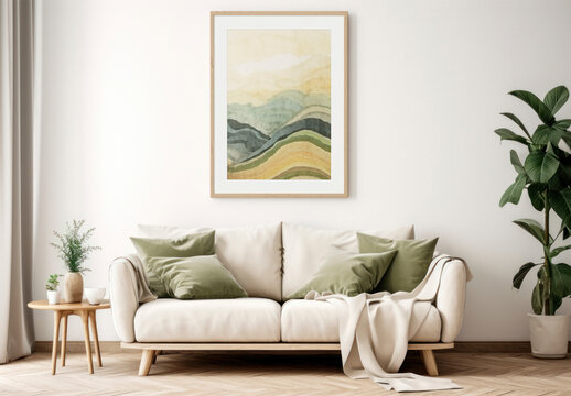 Interior Living Room Photo Frame Mockup With Generative AI