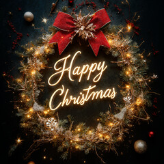 Grafika na kartkę bożonarodzeniową. Posiada Mikołaja, choinkę, miasto w śniegu lub napis - Happy Christmas albo Merry Christmas © Roman Trojanowski