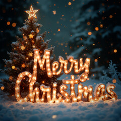 Grafika na kartkę bożonarodzeniową. Posiada Mikołaja, choinkę, miasto w śniegu lub napis - Happy Christmas albo Merry Christmas © Roman Trojanowski