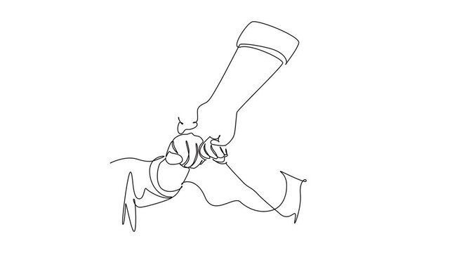 Animated self drawing of continuous line group of young male and female business people unite their hands together to form a five star shape. Unity teamwork concept. Full length single line animation