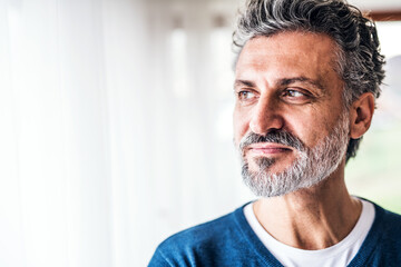 Obraz premium Portrait of an attractive middle-aged man with graying hair.