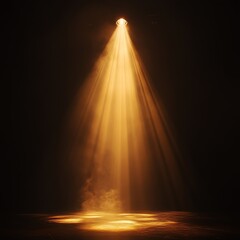 A warm golden light beam shines down from a dark ceiling, creating a dramatic and mystical atmosphere in the space.