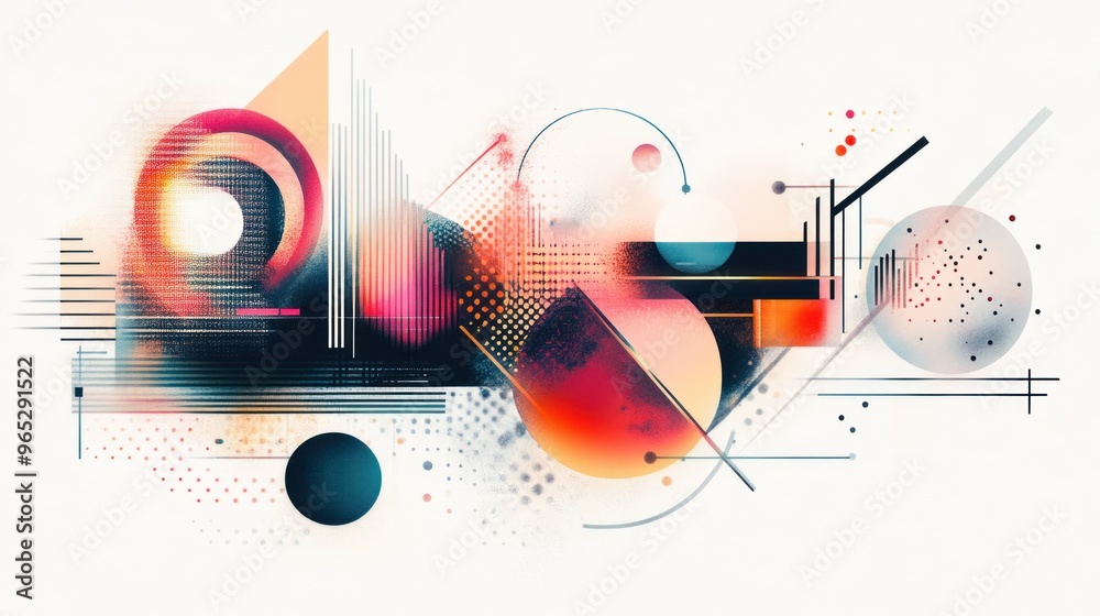 Poster Abstract Composition with Geometric Shapes and Color Splashes