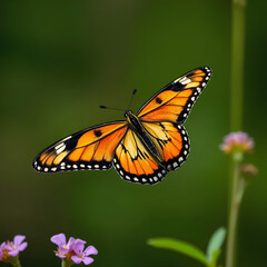 Naklejka premium flying plain tiger butterflies in green garden background