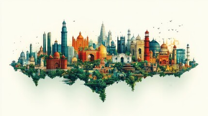Fototapeta premium Illustration Of A Mosque And Mecca, Generative AI