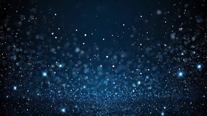 Obraz premium Bokeh style abstract backdrop with dark blurry blue theme in background and white particles in foreground 