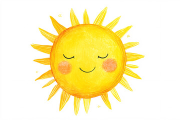 A cheerful hand-drawn sun with a happy, smiling face and blushing cheeks radiates positivity with soft yellow and orange rays