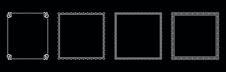 Set of decorative frames Elegant vector element for design in Eastern style, place for text. Floral black and white borders. Lace illustration for invitations and greeting cards.
