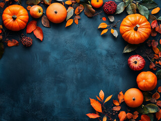 Halloween background with pumpkins. Halloween party border flat