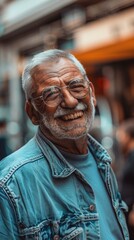 Obraz premium A happy man with a beard smiles warmly. AI.