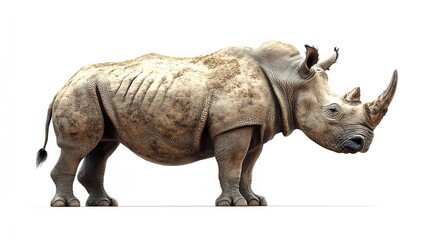 Obraz premium big grey rhinoceros, wild african animal isolated on a white background