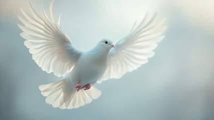 Obraz premium Free flying white pigeon on white background.