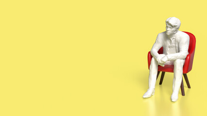 The Man sit and red chair  on yellow background 3d rendering.