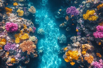 Colorful Coral Reef Underwater Scene with Sunbeams