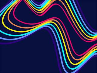Abstract colorful 70s background vector. Vintage retro wallpaper with rainbow stripes and wavy lines. 1970's color illustration suitable for posters, banners, decorative items, wall art, etc.