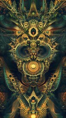 Fototapeta premium Abstract Digital Art with a Golden Sun-like Center and a Face-like Pattern