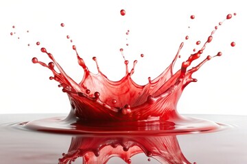 Red liquid splash isolated on white background Tilted Angle, isolated, abstract, liquid, fluid, concept, creativity, close-up, movement, explosive, art, beauty, texture, splash