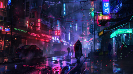  Generative Ai Technology Abstract concept of the urban street at night, red blue neon city, background with geometric shapes 