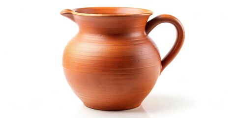 Terracotta pitcher or water cruche isolated on white background, decoration, clay, vessel, white background, earthenware, hydration, antique, object, handle, liquid, jug, cruche, pottery