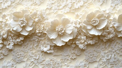 White Lace and Flowers Pattern Texture Background
