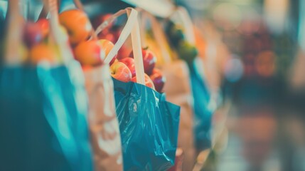 Bags filled with groceries are prepared for donation at a community center, assisting families in need during a weekend food drive
