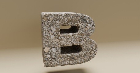 Alphabet. 3d letters render rock set.  Letters set. Letter Bb. Rock letter Bb