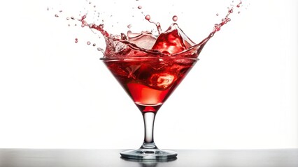 Red cocktail with a splash isolated on a white background, isolated, red, clear, liquid, garnish, mocktail, party,cocktail, tropical, mixology, liquor, fruity, pub, bar, refreshment