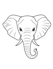 Fototapeta premium A simple line drawing of an elephant's head, with clear outlines suitable for coloring book pages, without shadows or color fill