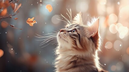 A cat with elegant wings and a rainbow background, adding a magical and whimsical touch to its graceful demeanor.