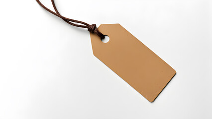 Price tag or address label with string on white background, copy space